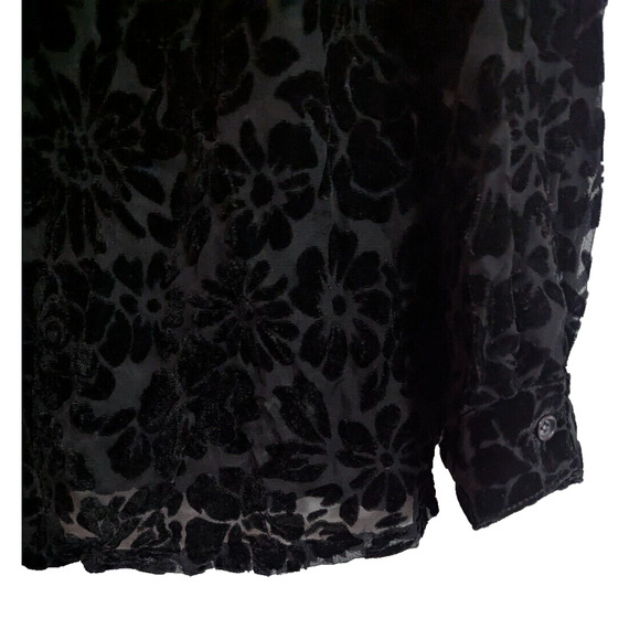 C.L.O.T.H.E.S. Black Floral Velvet Burnout Long Sleeve Top Large H2 Goth Grunge - Picture 2 of 6